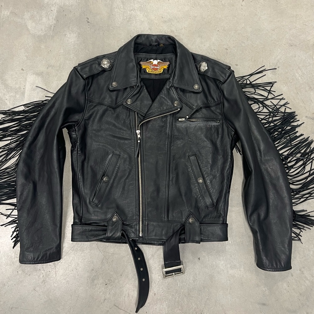 Harley-Davidson Black Leather Fringe Motorcycle Jacket